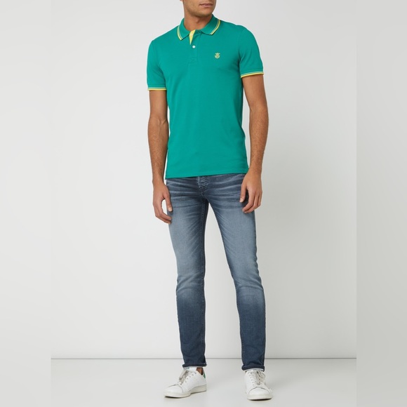 Selected Homme Bright Ocean Green Blue Yellow Polo - Picture 9 of 9